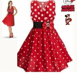 Disney Parks Authentic Minnie Mouse Cameo Bow polka dot Disneybound dress XS